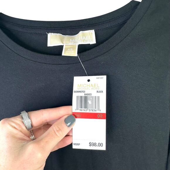 Michael Michael Kors NWT Basics Black Ruched Draped Asymmetrical Midi Dress XS - Picture 8 of 9